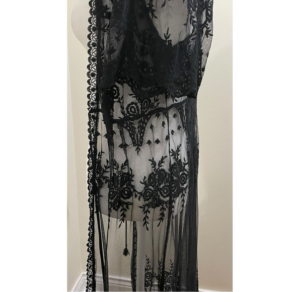 NWT Bloomingdale's AQUA Black Floral Short Sleeve Sheer Kimono, M - Picture 7 of 16